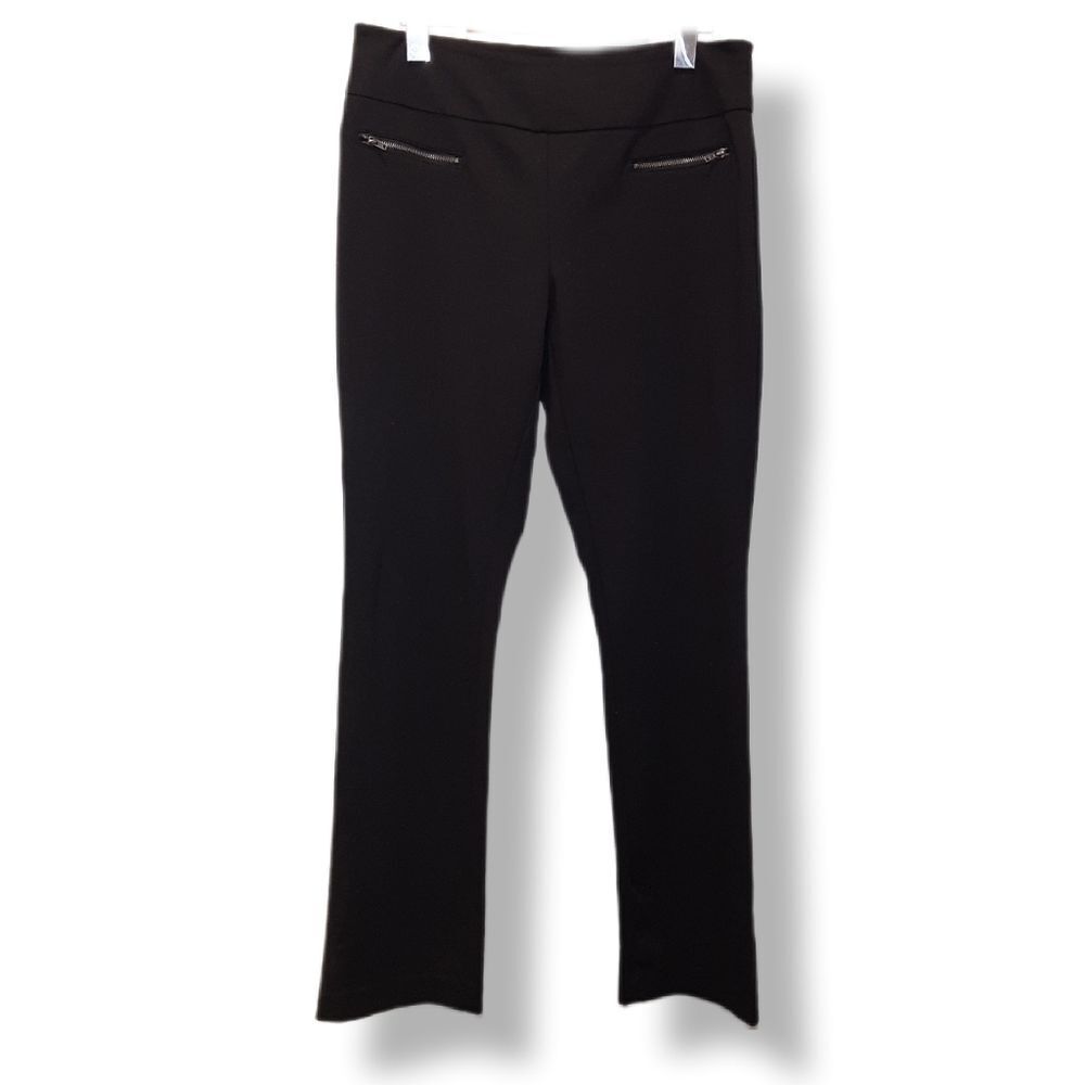 Reitmans High Waist Slim Straight Leg Ponte Pants Zipper Accent Pull On